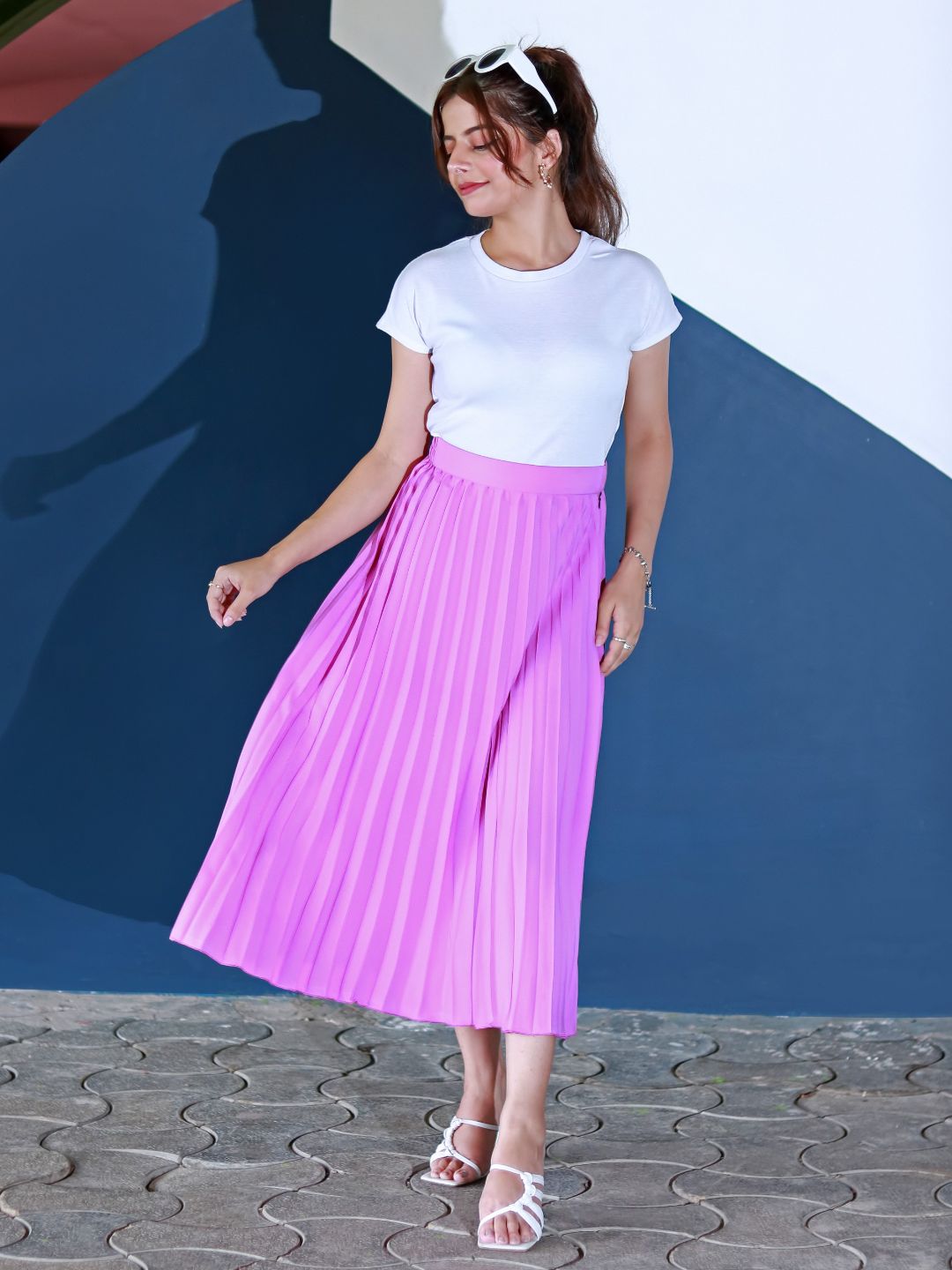 Pleated Midi Skirt - Pinkkup