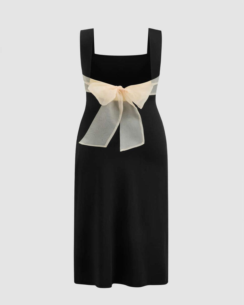 Square Neckline Ruched Split Bowknot Maxi Dress Curve & Plus
