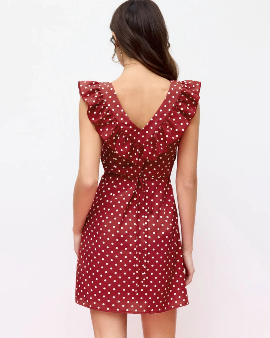 Polka Dot U-neckline Ruffled A-line Mini Dress