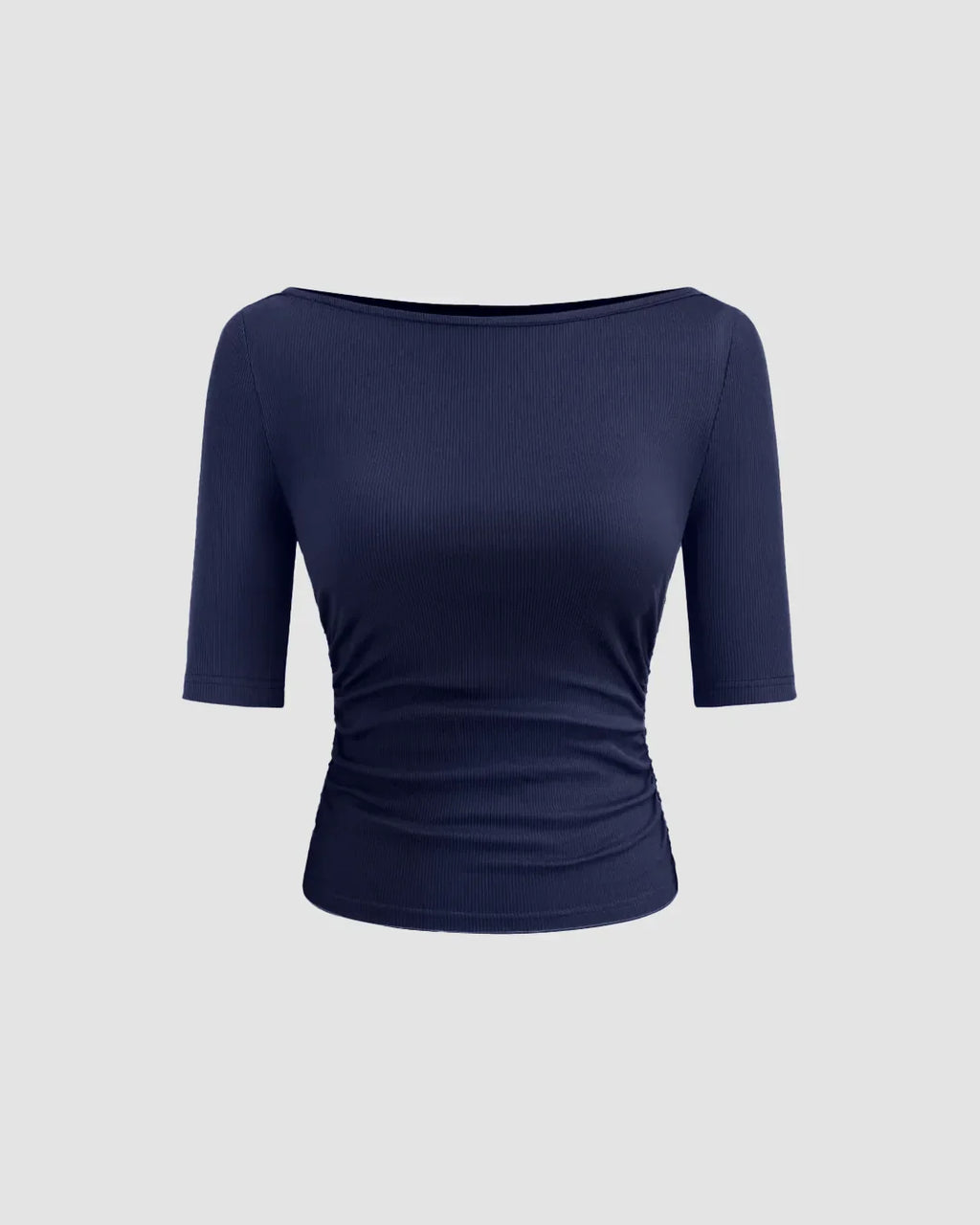Navy Blue Fitted Knit Half Sleeve Top
