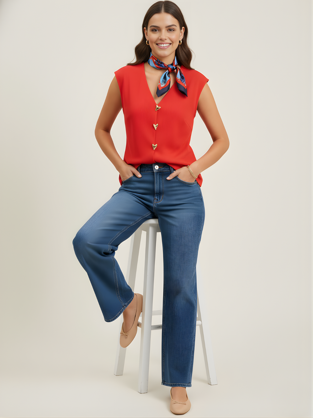 Stretchable Ribbed Waistcoat with Heart Buttons