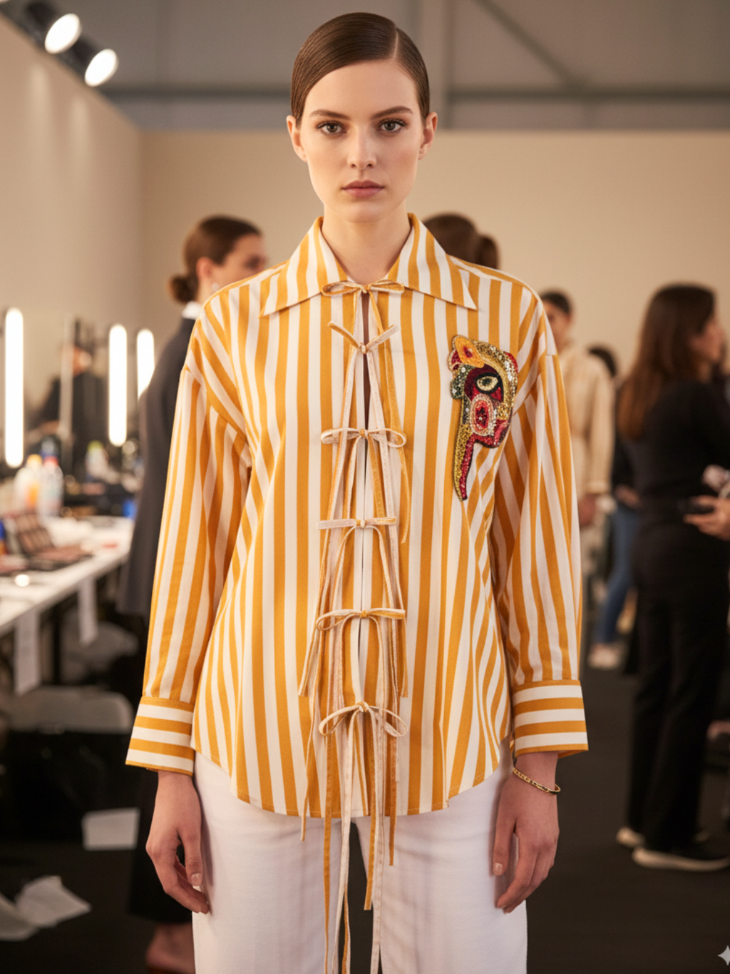 Printed Tie-Up Full Sleeve Sequinned Cotton Shirt - Pinkkup