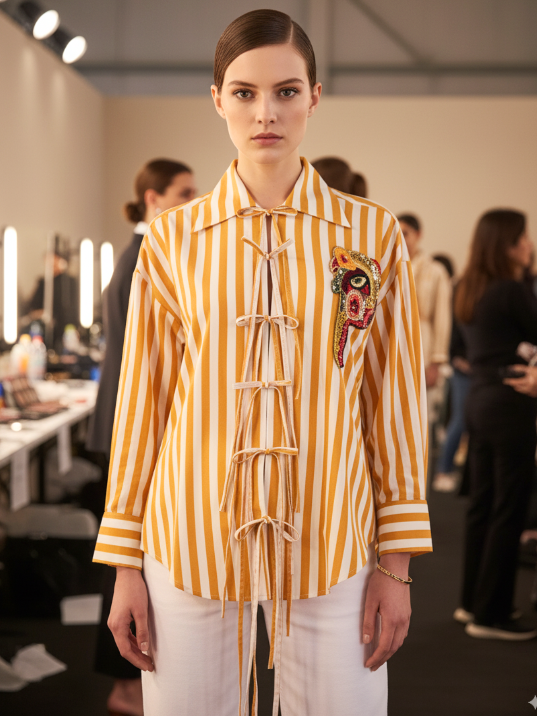 Printed Tie-Up Full Sleeve Sequinned Cotton Shirt - Pinkkup