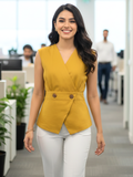 Sleeveless Pure Linen Wrap Vest - Pinkkup