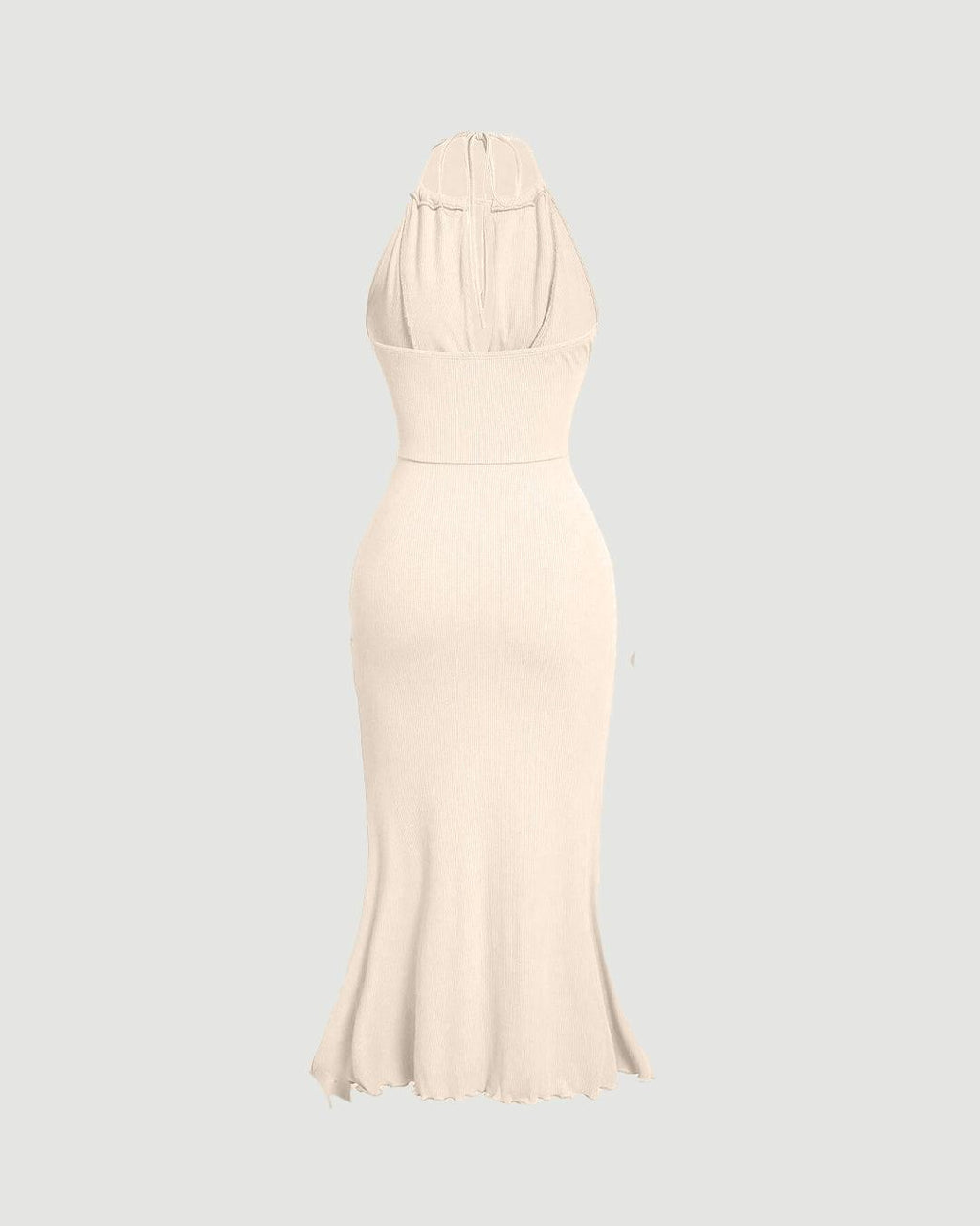 Twist Knot Solid Color Halter Neck Fish Tail Off-White Dress