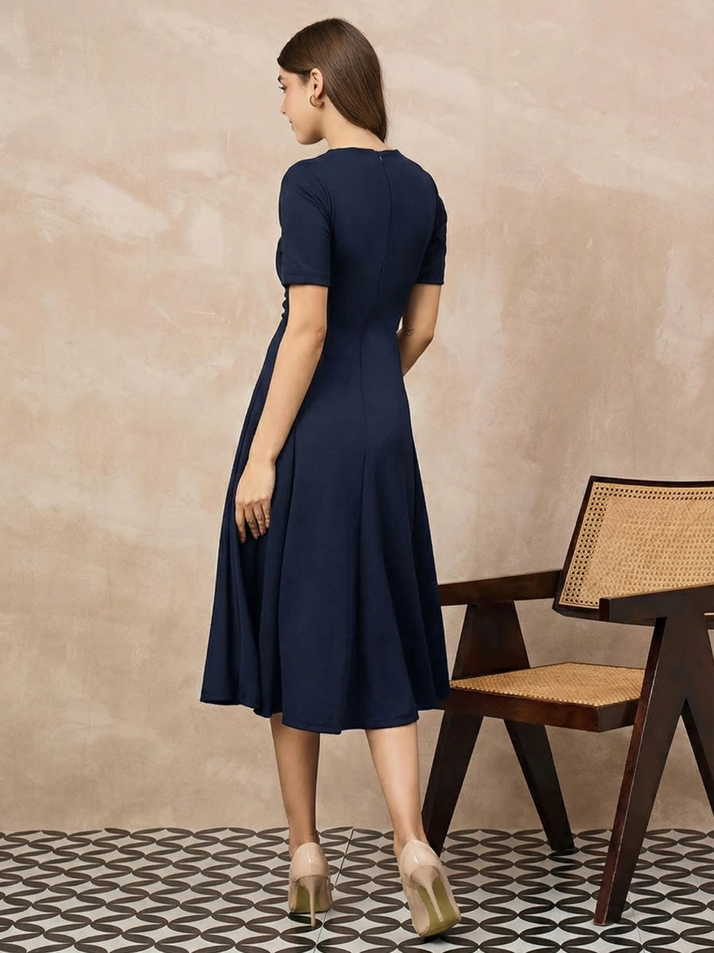 Stretchable Flared-Skirt Ribbed Dress