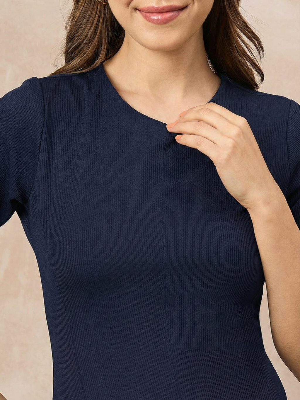 Stretchable Flared-Skirt Ribbed Dress