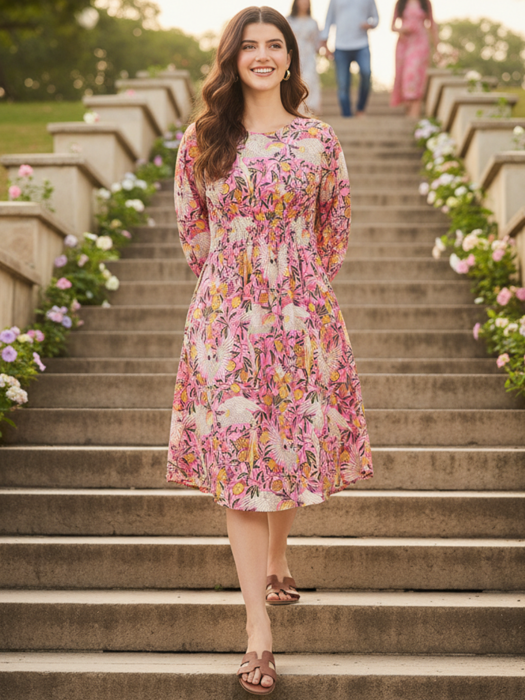 Cotton Midi Dress With Pin Tucks - Pinkkup