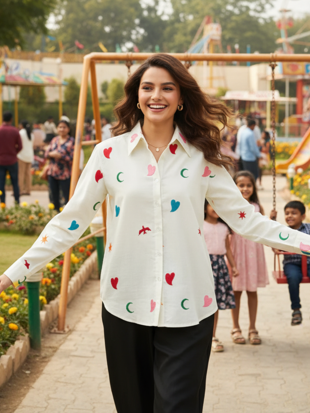 All Over Embroidered Linen Shirt - Pinkkup