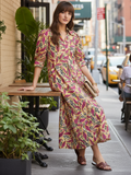 Front Pleated Cotton Midi Dress - Pinkkup