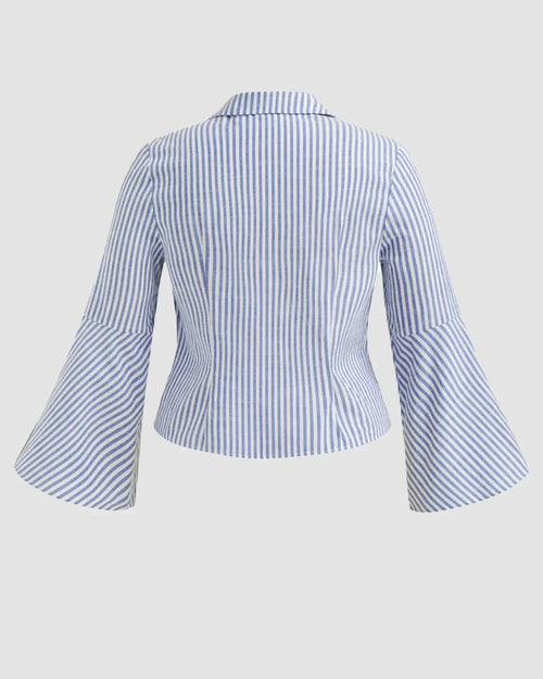 Blue Striped Flared Full Sleeve Shirt Curve & Plus