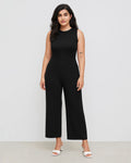 Solid Sleeveless Wide Leg Black Jumpsuit Curve & Plus