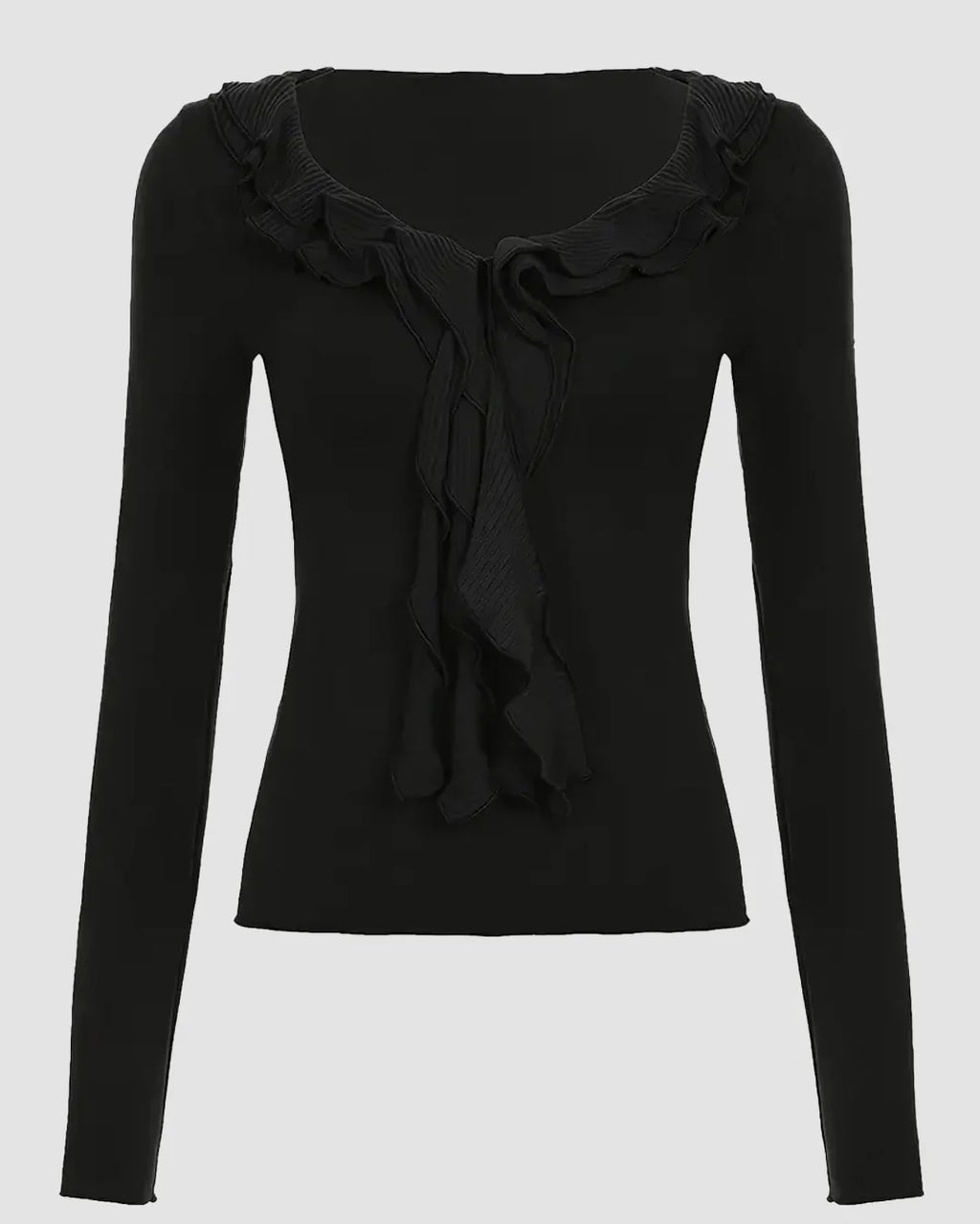 Black Ruffle Tie-Up Full Sleeve Top