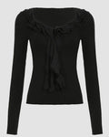 Black Ruffle Tie-Up Full Sleeve Top