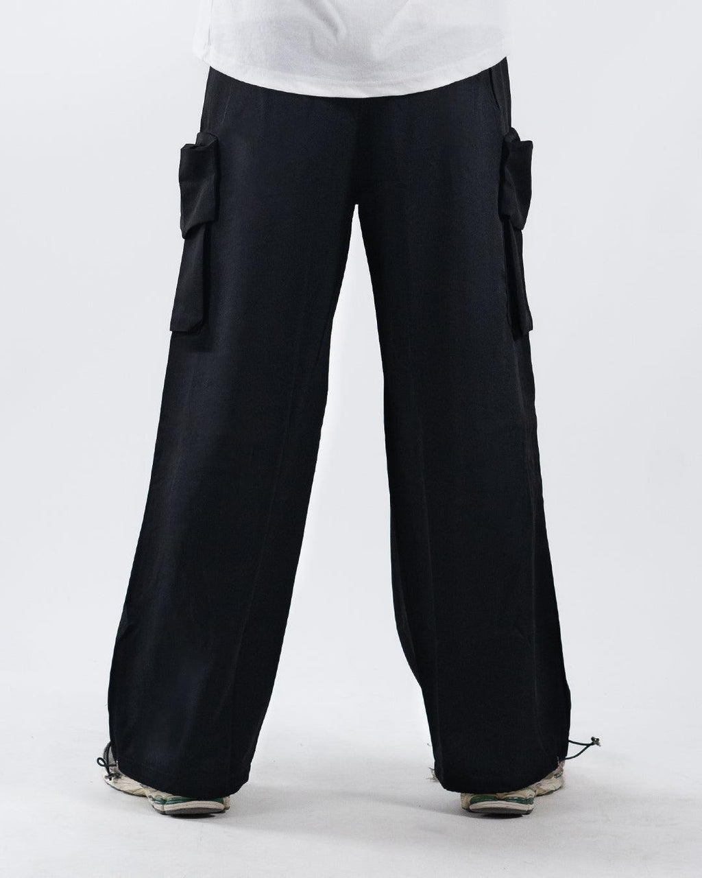Men Drawstring Waist Plain Straight Leg Black Cargo Pants
