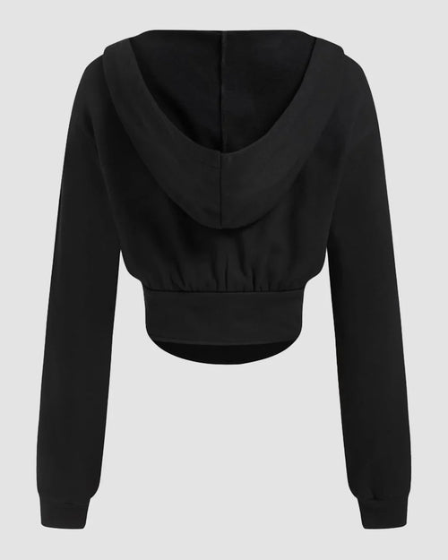 Black Lace-Up Front Cropped Hoodie