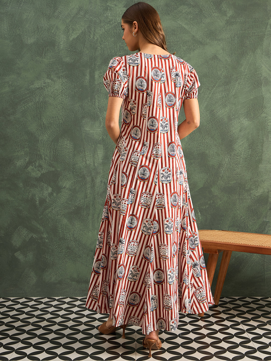 Puff Sleeve A-Line Pure Cotton Maxi Dress
