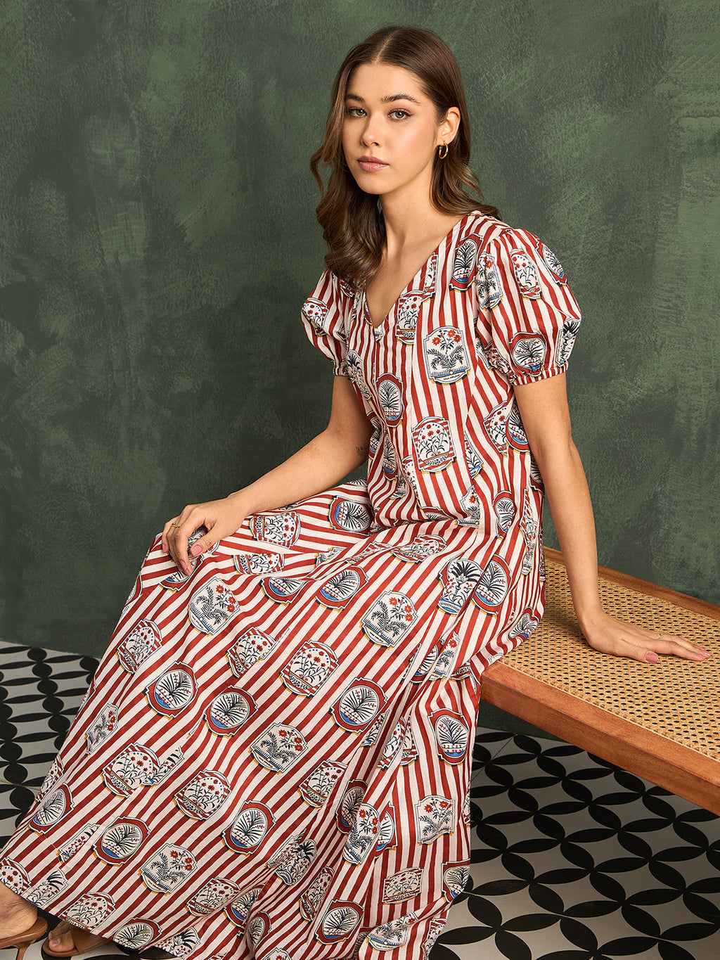 Puff Sleeve A-Line Pure Cotton Maxi Dress