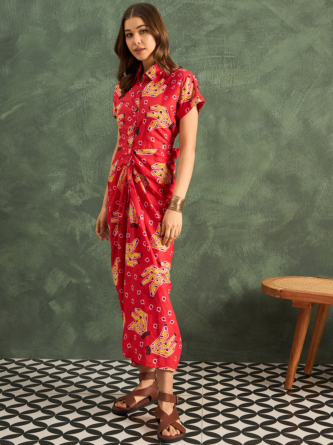Pure Cotton Cinched-Line Midi Dress