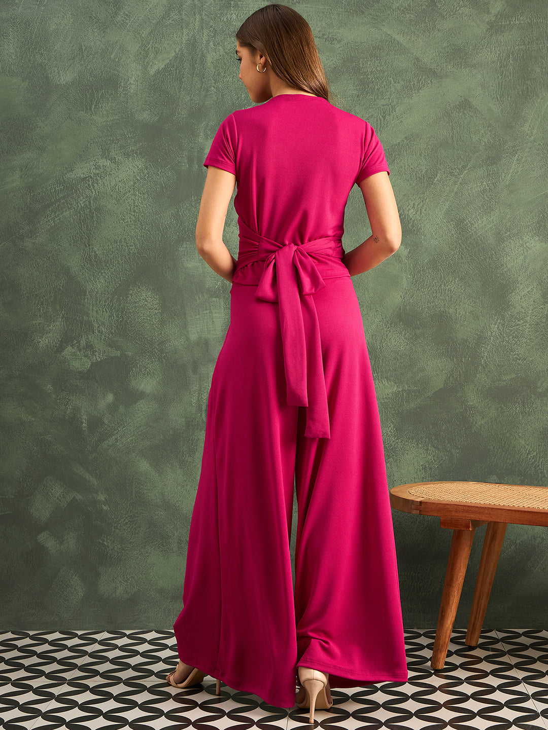 Stretchable Wrap Top & Flow Pants Co-Ord Set
