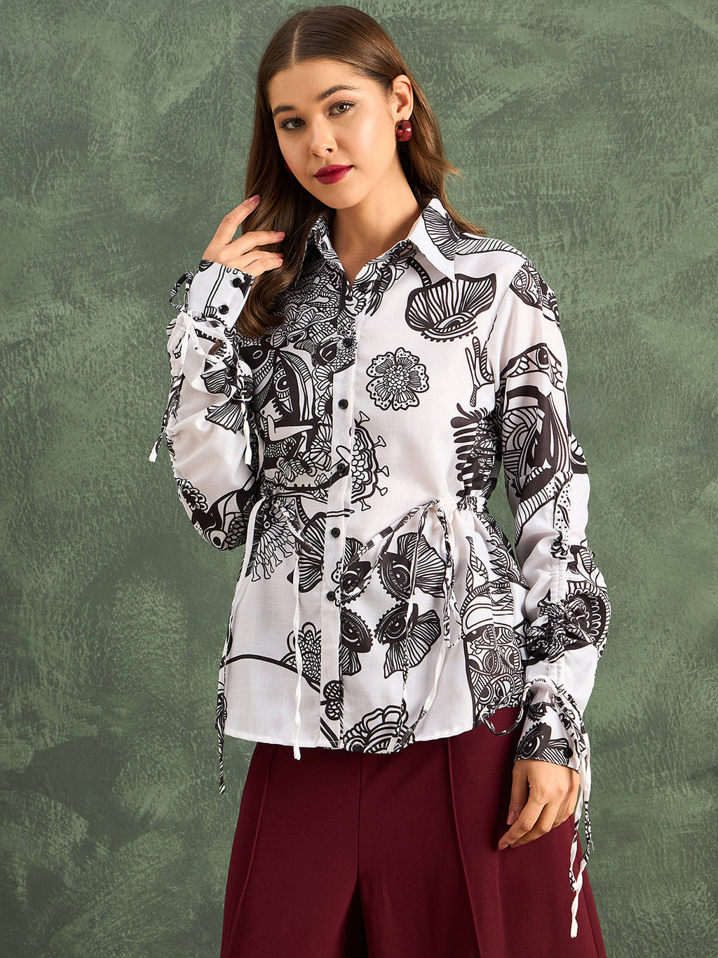Cinch Waist Pure Cotton Tie-Up Shirt