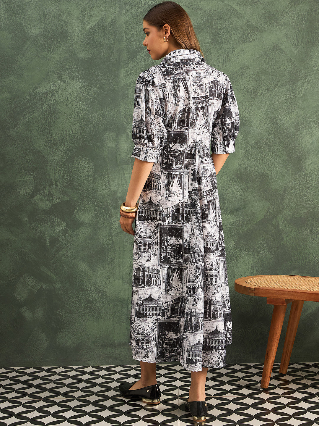 Front Pleated Pure Linen Midi Dress