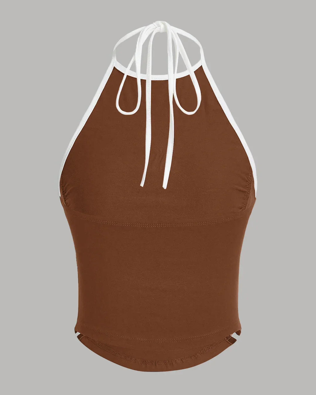 Sporty Ruched Halter Neck Racerback Top in Burnt Orange with Black & White