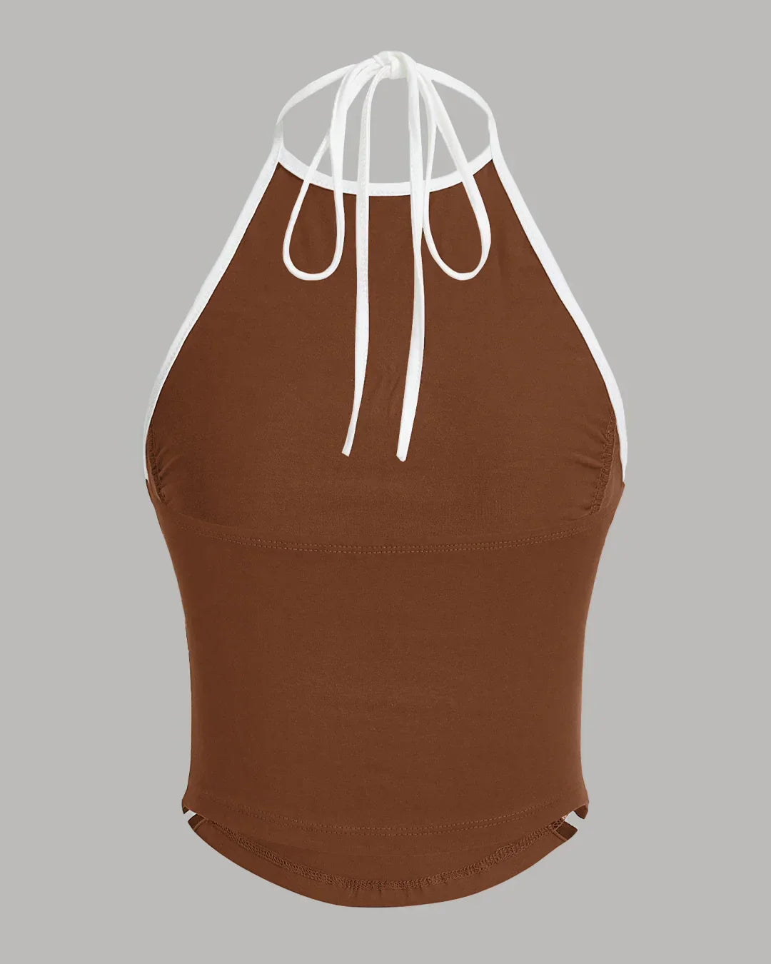Sporty Ruched Halter Neck Racerback Top in Burnt Orange with Black & White