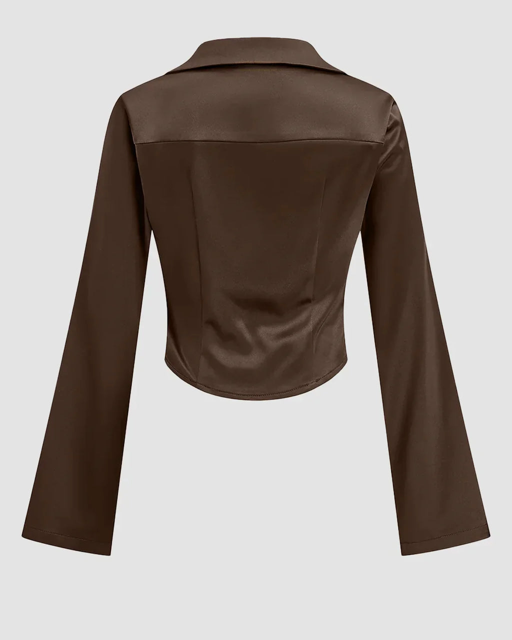 Satin Cowl Neck Long Sleeve Top in Brown