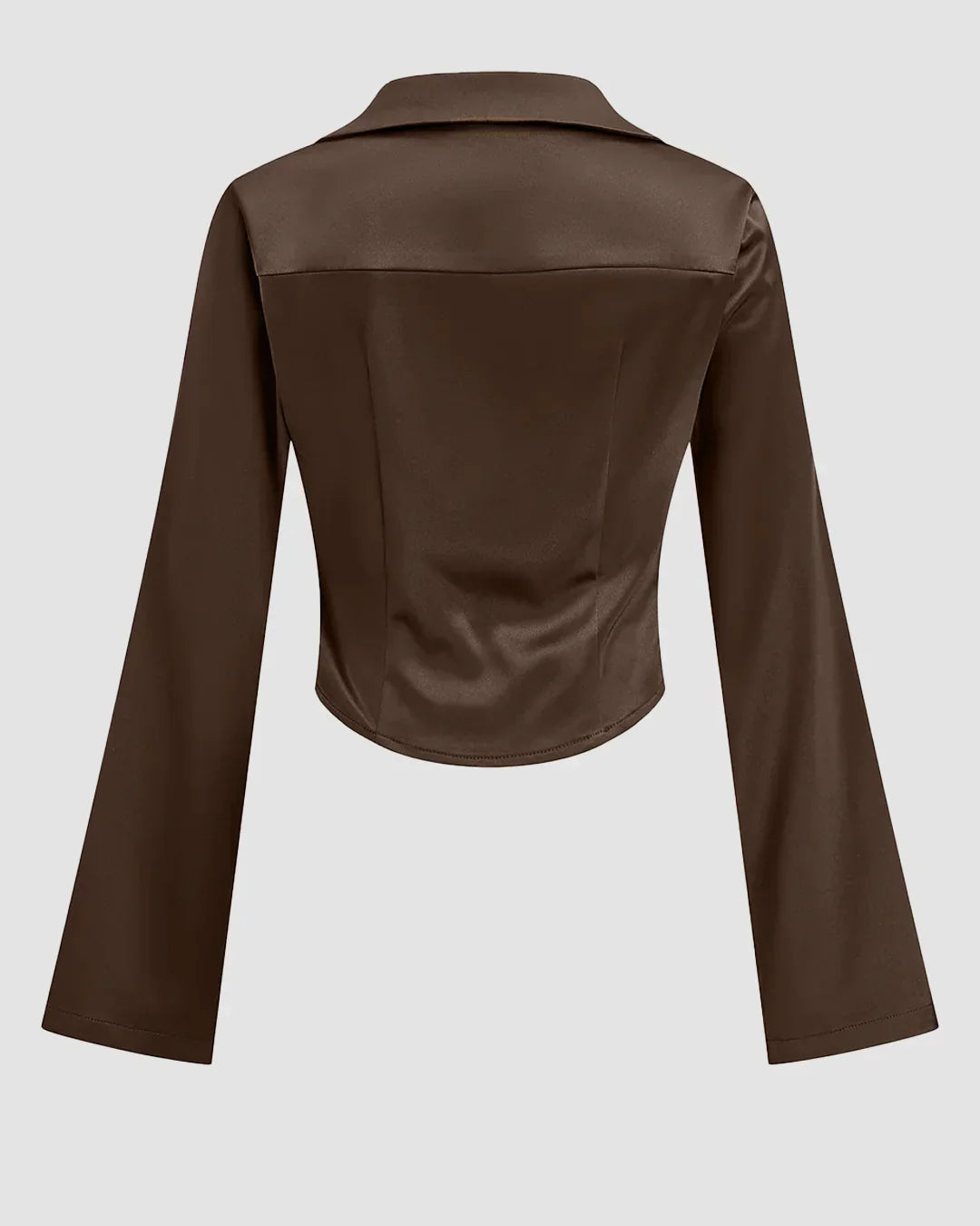 Satin Cowl Neck Long Sleeve Top in Brown