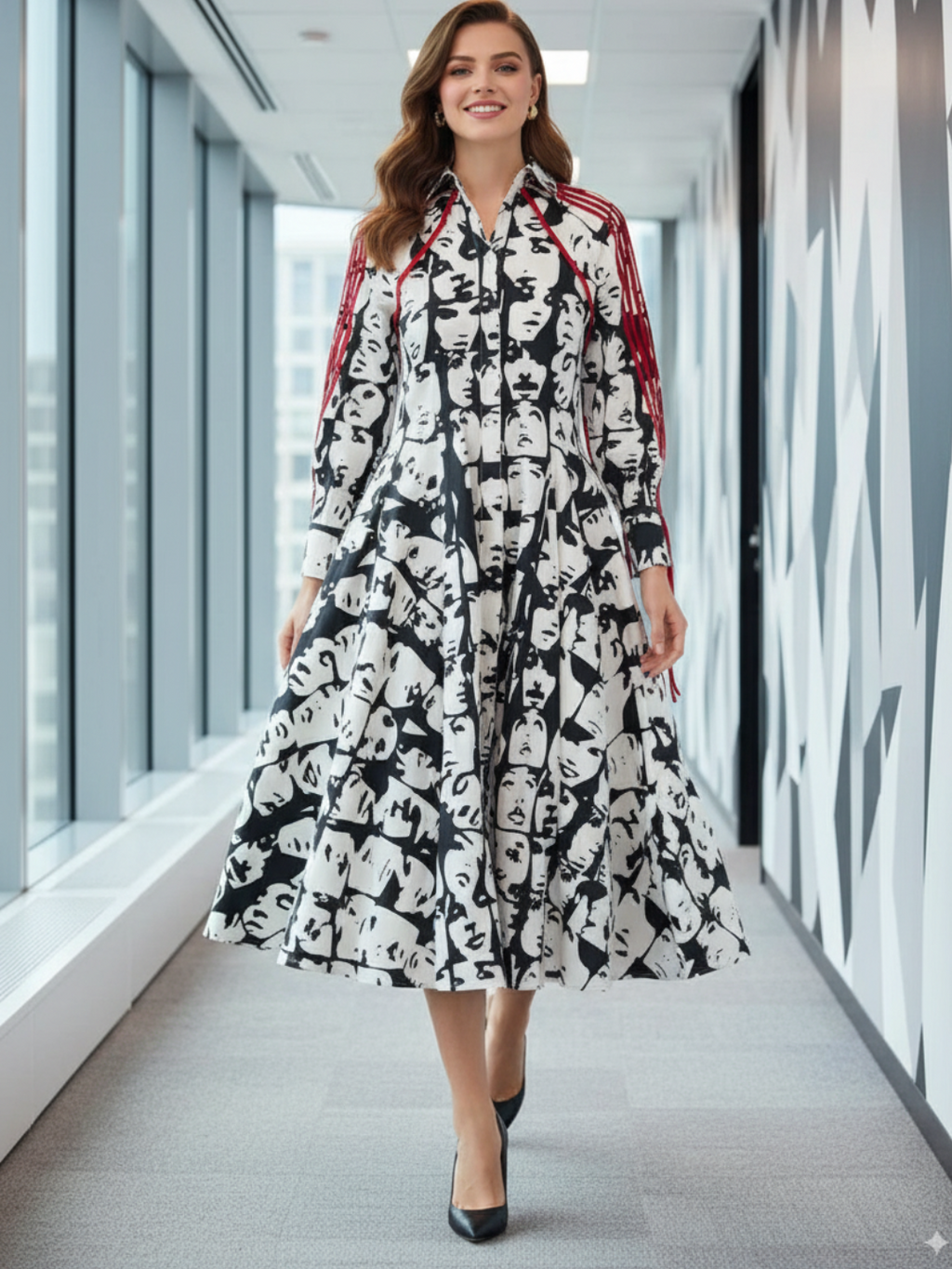 Cotton Cape Sleeves Midi Dress - Pinkkup