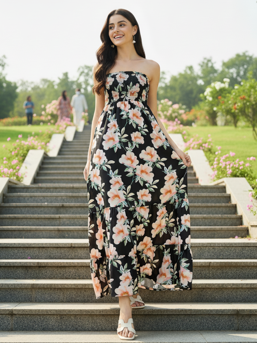 Strapless Smocked Maxi Dress - Pinkkup