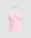 Ruched Halter Crop Top in Baby Pink