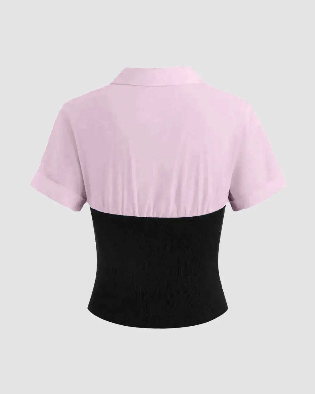 Collar Two Tone Patchy Short Sleeve Shirt In Baby Pink