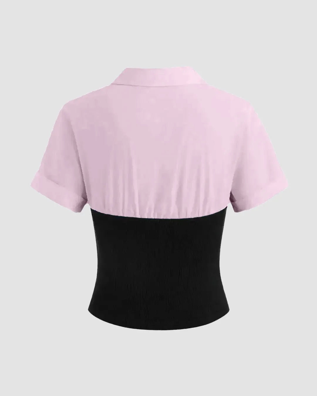 Collar Two Tone Patchy Short Sleeve Shirt In Baby Pink