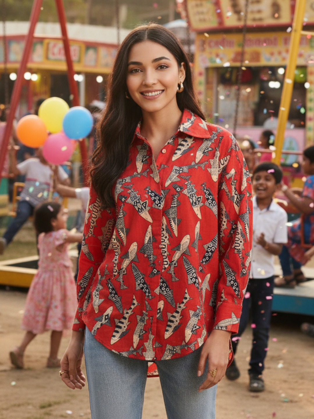 Printed Asymmetrical Cotton Shirt - Pinkkup