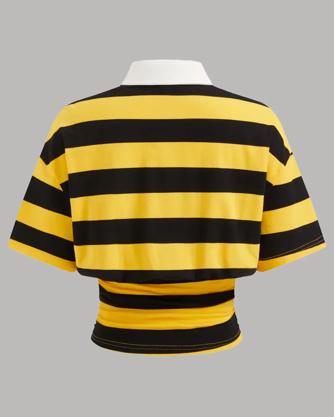 Yellow and Black Striped Cropped Collar T-Shirt