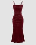 Rose Color Spaghetti Strap Ruched Mermaid Dress
