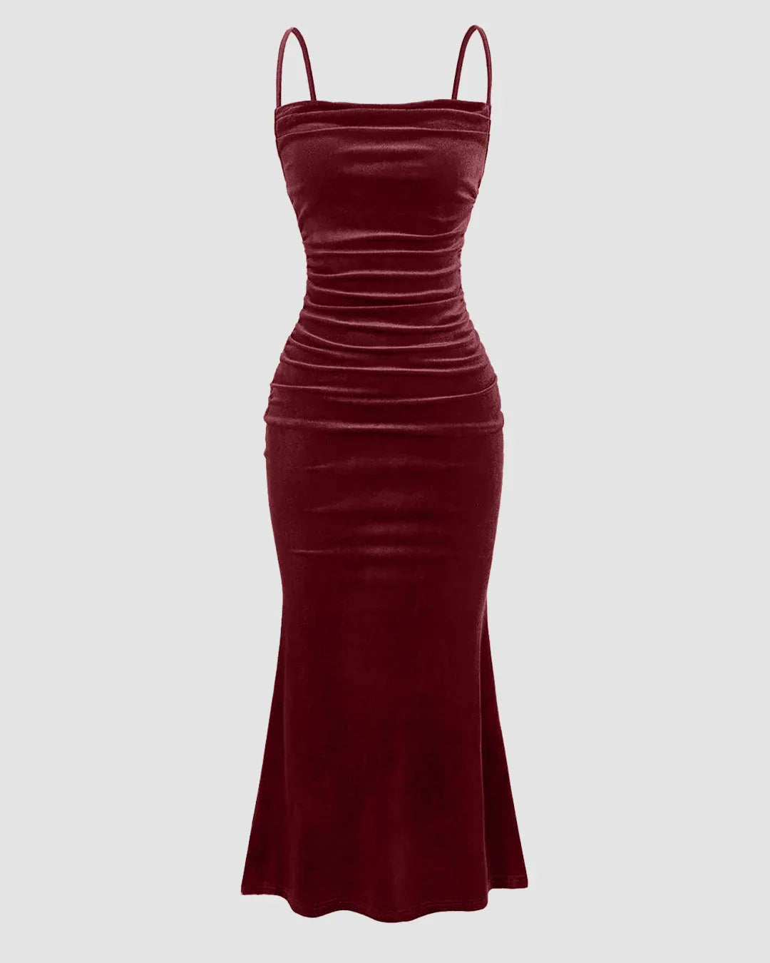 Rose Color Spaghetti Strap Ruched Mermaid Dress