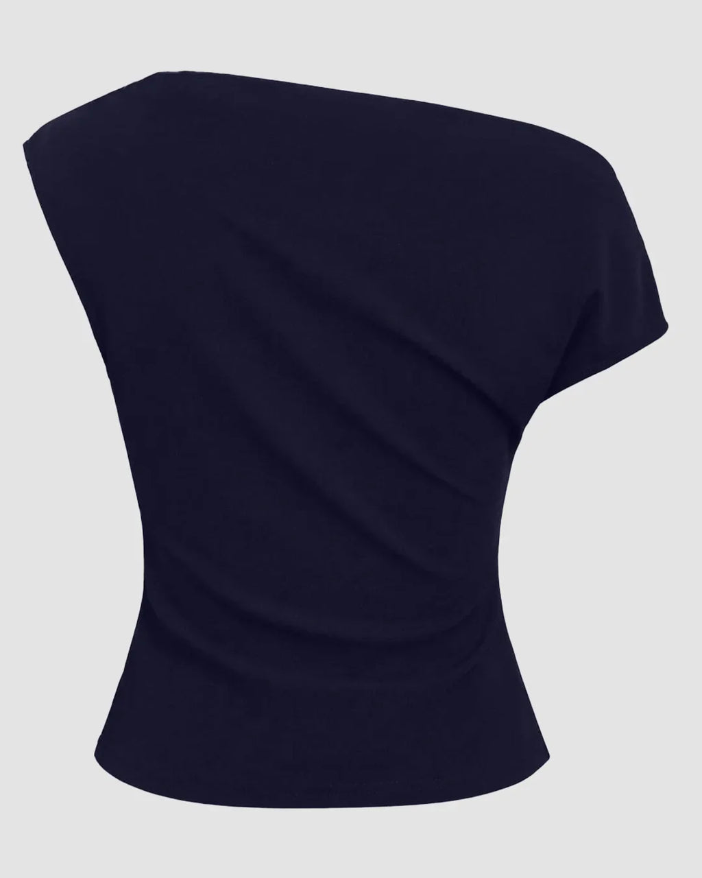 One Shoulder Ruched Asymmetrical Top in Dark Navy Blue