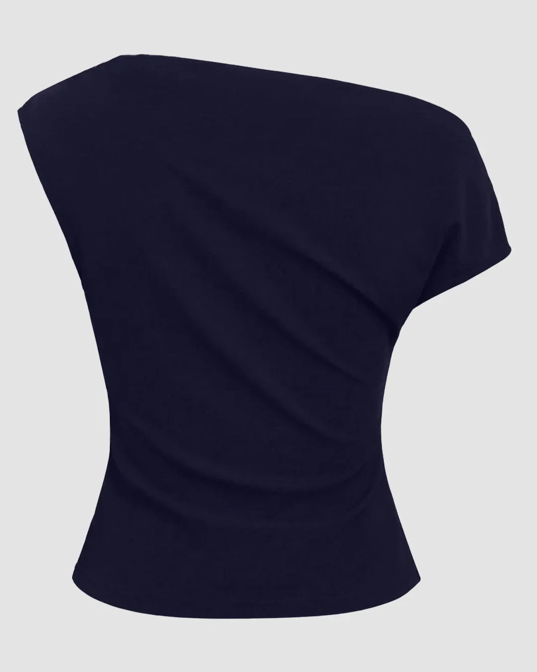 One Shoulder Ruched Asymmetrical Top in Dark Navy Blue