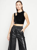 Stretchable Velvet Shoulder Cutout Crop Top - Pinkkup