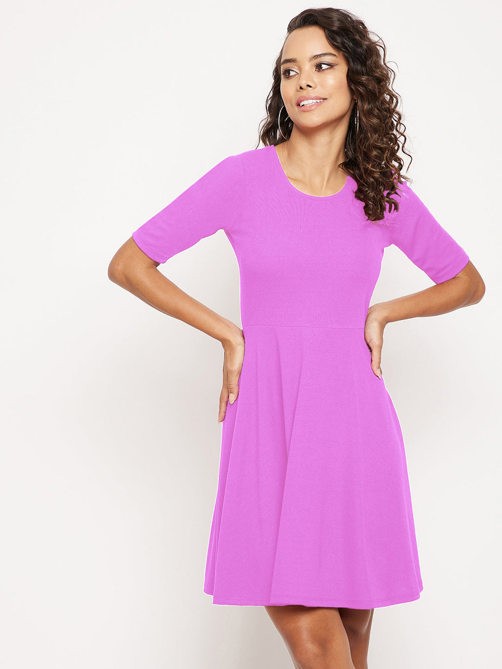 Round Neck Stretchable Skater Cotton Dress
