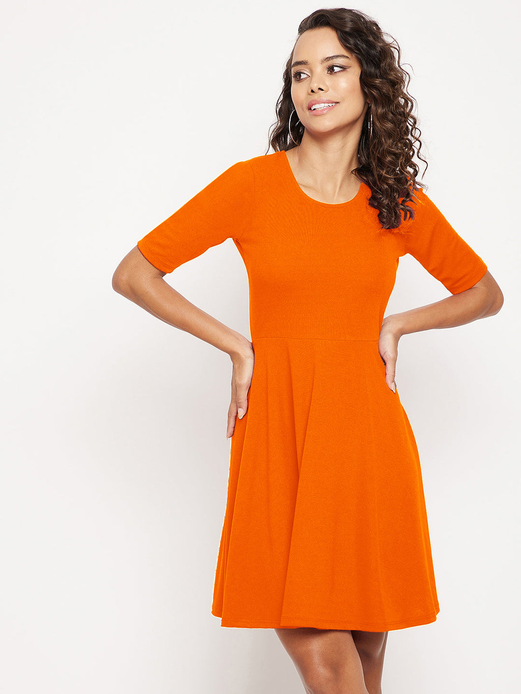 Round Neck Stretchable Skater Cotton Dress