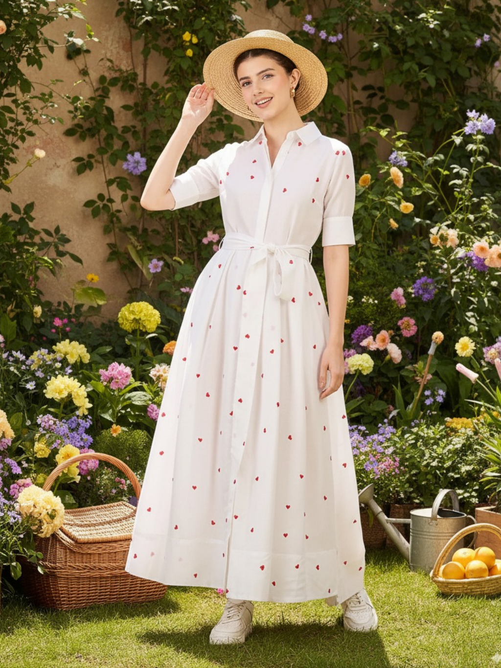 Linen Buttoned Down Shirt Dress With Belt (with Lining) - Pinkkup
