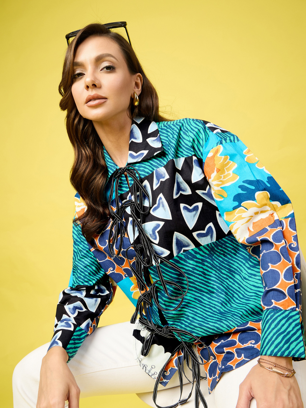 Printed Tie-Up Full Sleeve Cotton Shirt - Pinkkup