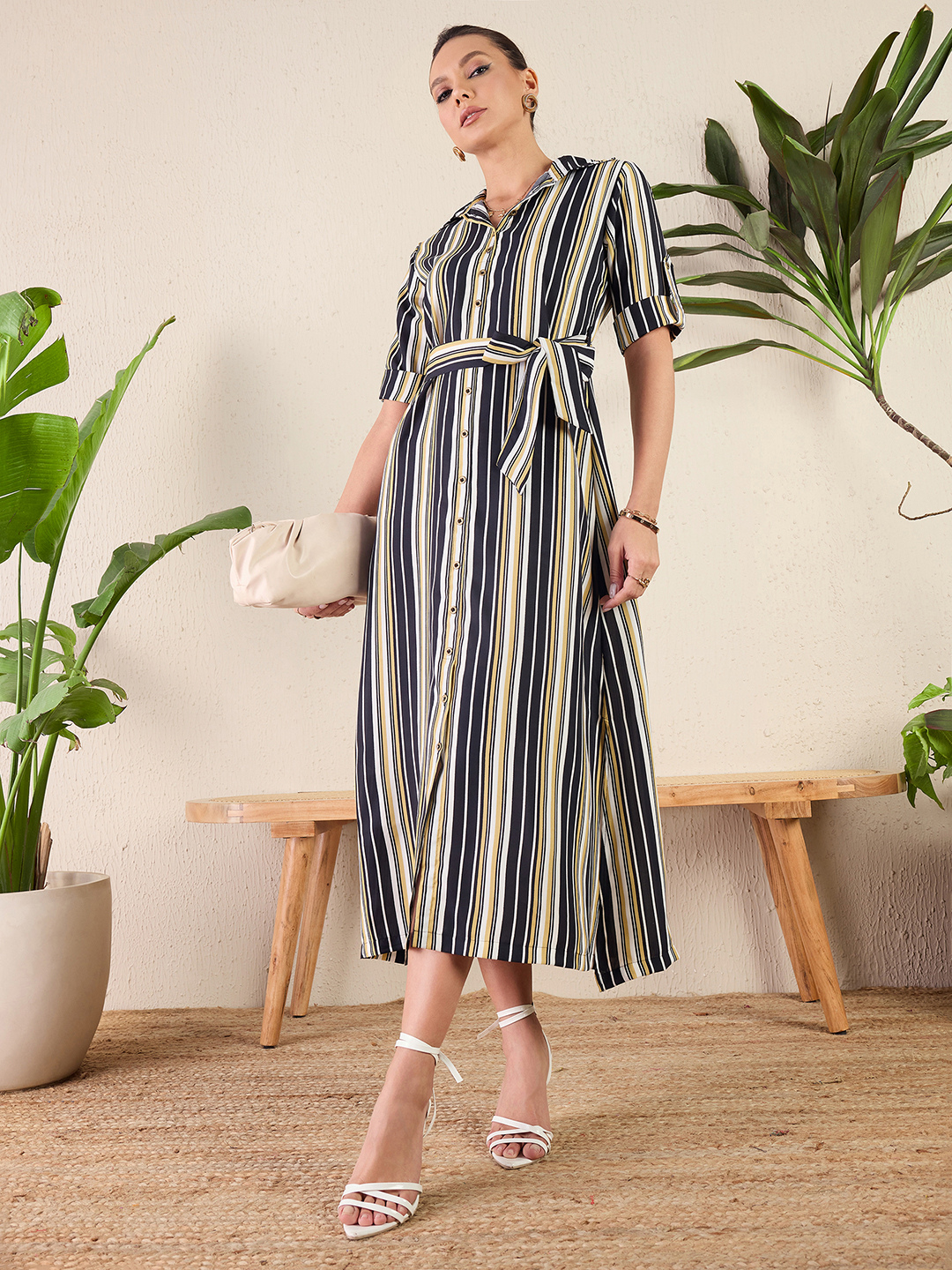 Collar Buttoned Down Shirt Maxi Dress - Pinkkup