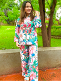Floral Linen Printed Two Piece Co-ord Set - Pinkkup