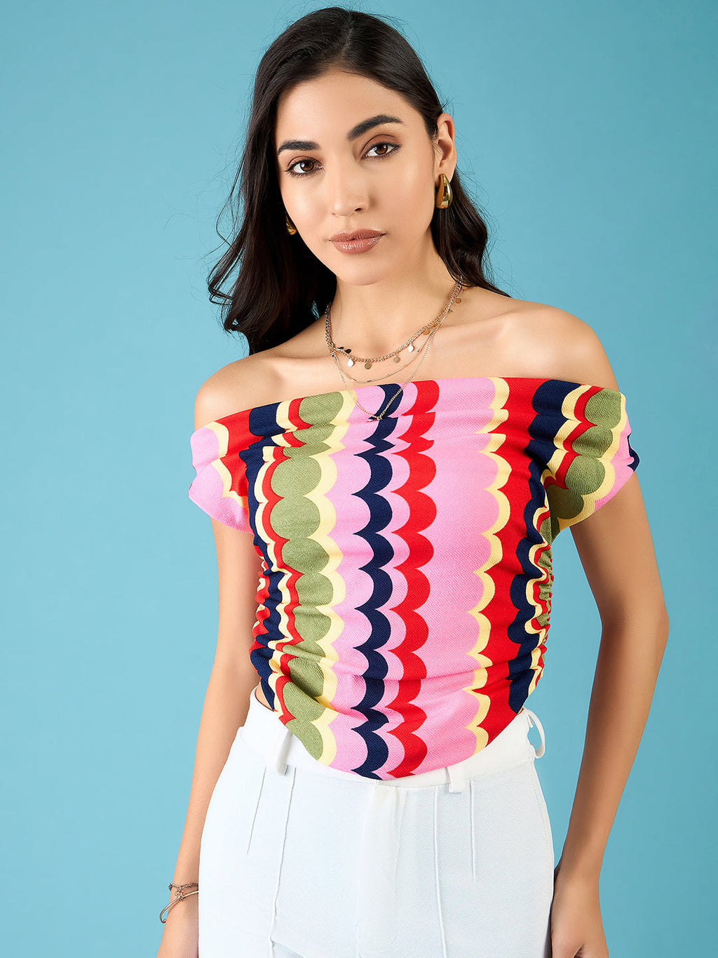 Printed Cotton Stretchable Draped Crop Top - Pinkkup