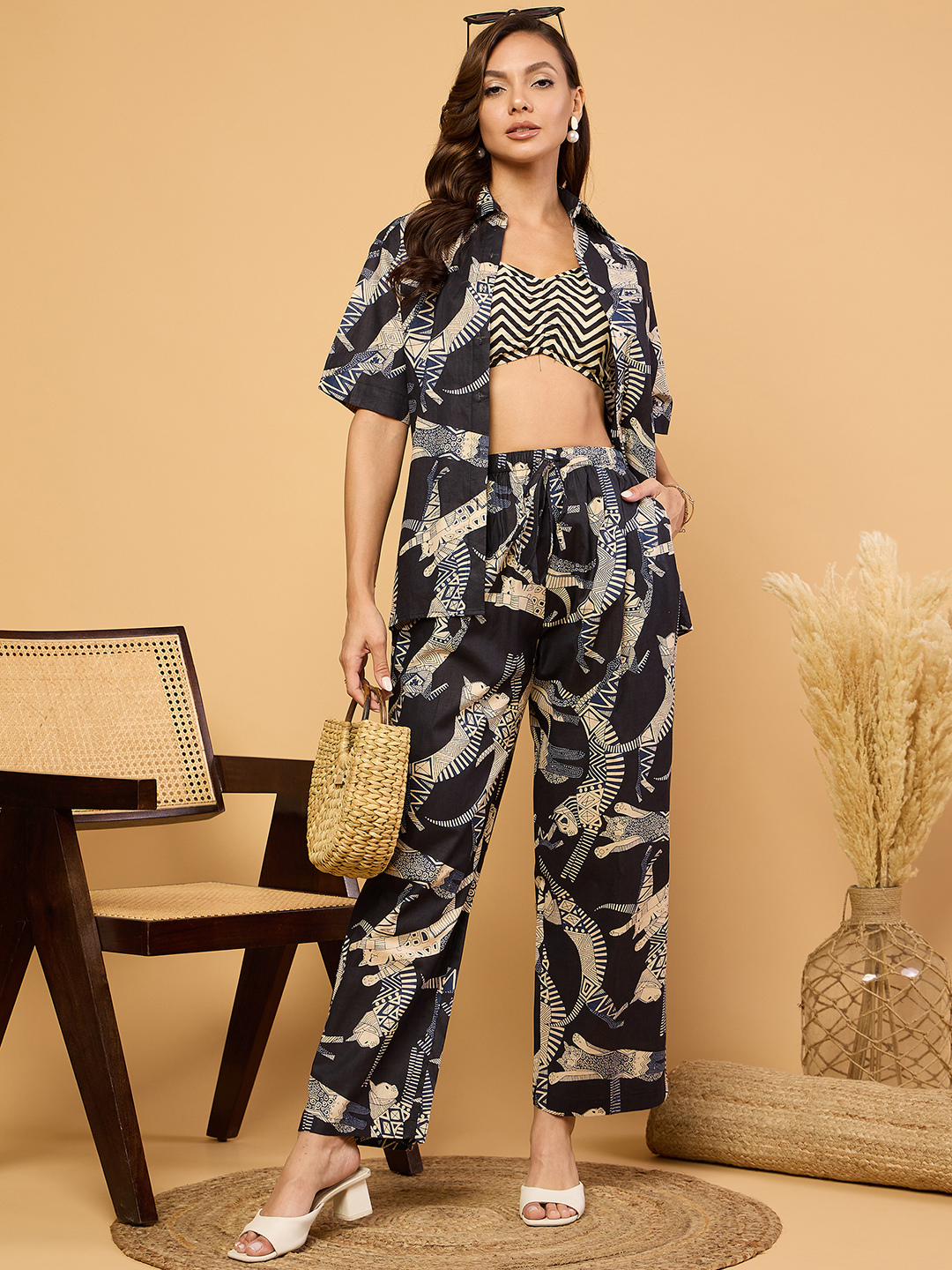 Printed Two Piece Cotton Coord Set - Pinkkup